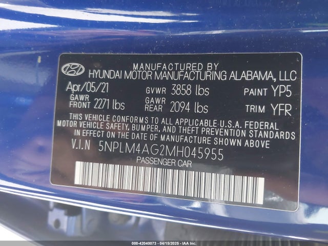 5NPLM4AG2MH045955 Hyundai ELANTRA SEL