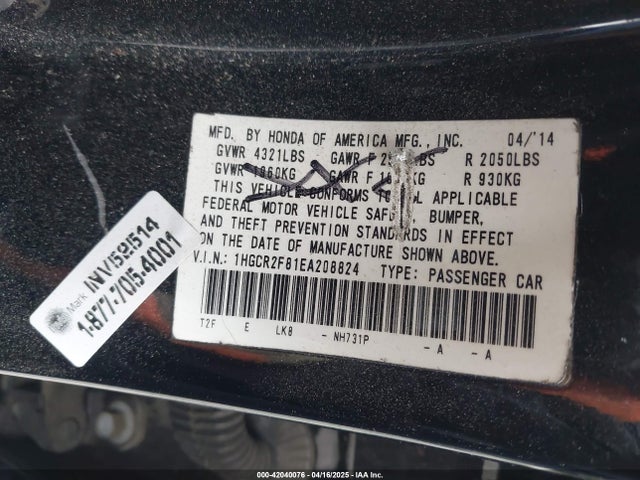 1HGCR2F81EA208824 Honda Accord Ex-l