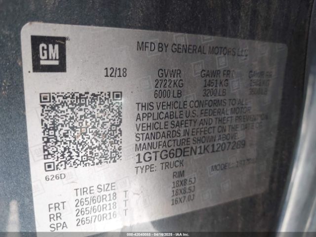1GTG6DEN1K1207289 GMC CANYON SLT
