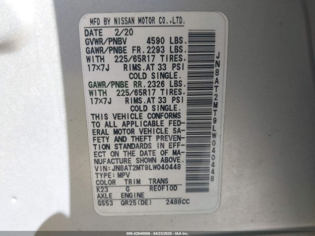 JN8AT2MT9LW040448 Nissan Rogue S Fwd