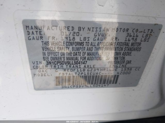 3N1CP5DV9LL504147 Nissan Kicks Sr Xtronic Cvt