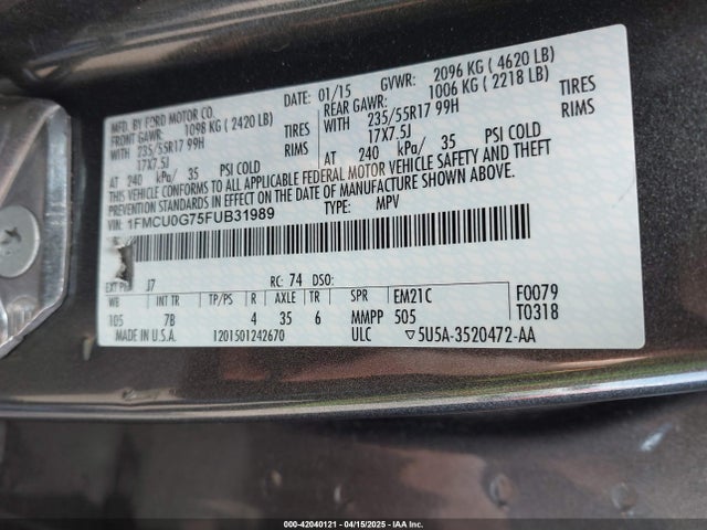 1FMCU0G75FUB31989 Ford ESCAPE SE