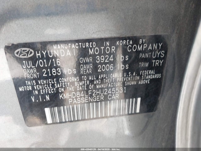KMHD84LF2HU245531 Hyundai Elantra Value Edition