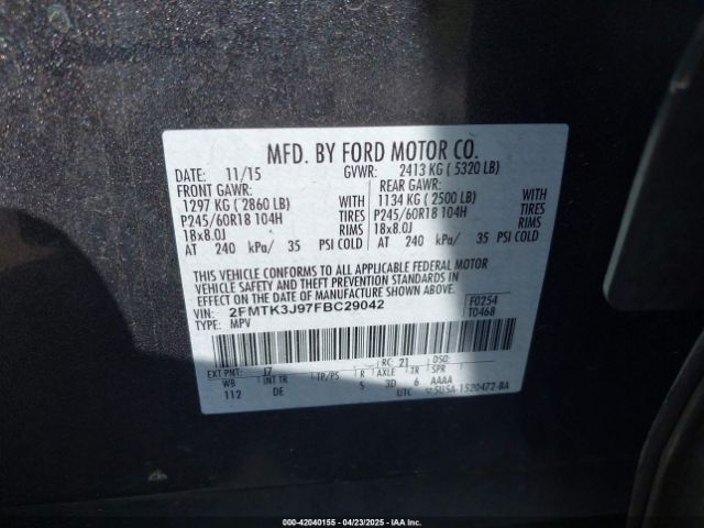 2FMTK3J97FBC29042 Ford EDGE SEL