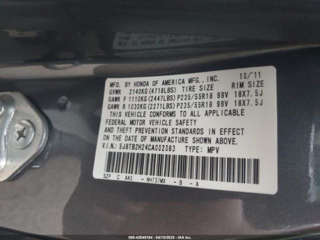 2012 ACURA RDX 5J8TB2H24CA002083 Photo 8