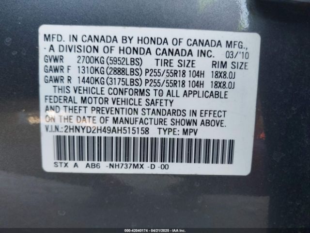 2010 ACURA MDX 2HNYD2H49AH515158 Photo 8