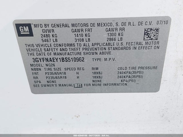 2011 CADILLAC SRX 3GYFNAEY1BS510962 Photo 8