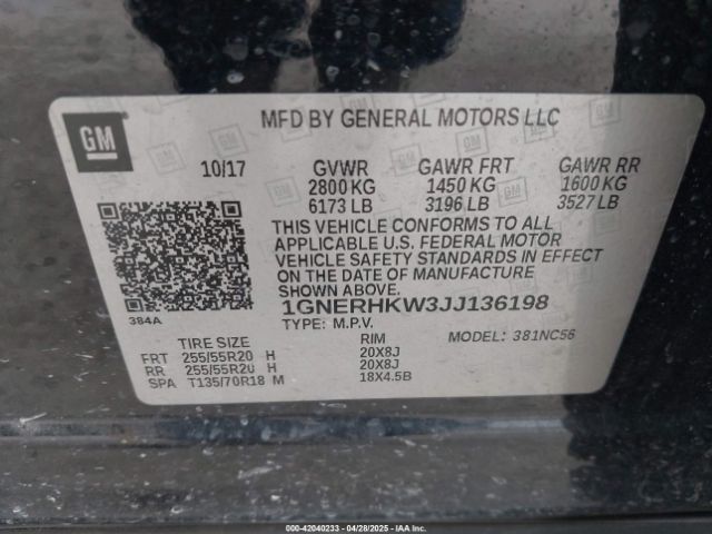 1GNERHKW3JJ136198 Chevrolet Traverse 3lt
