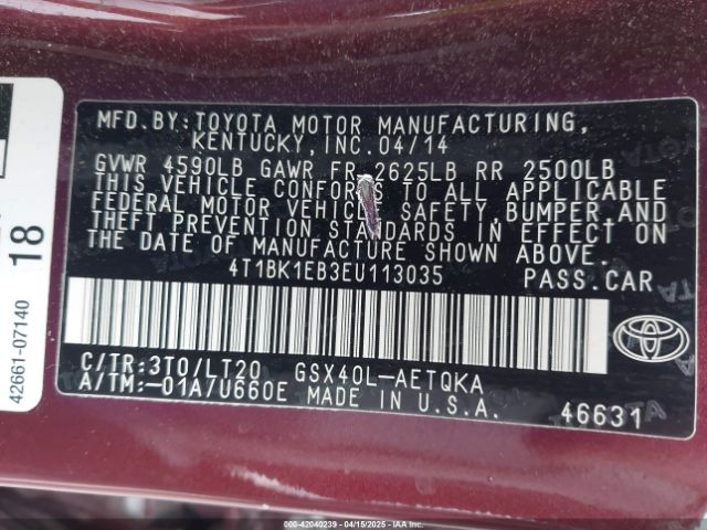 4T1BK1EB3EU113035 Toyota Avalon Xle Touring