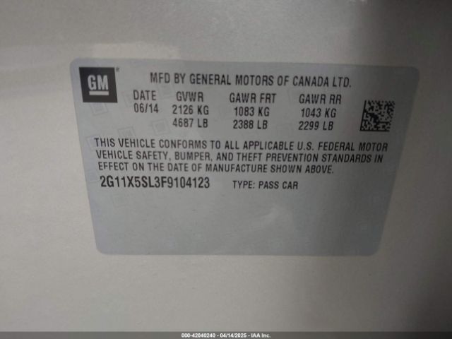 2G11X5SL3F9104123 Chevrolet Impala 1fl