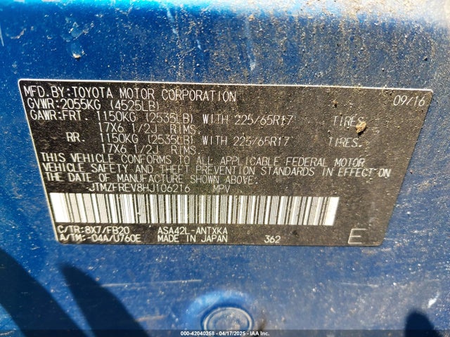 JTMZFREV8HJ106216 Toyota RAV4 LE