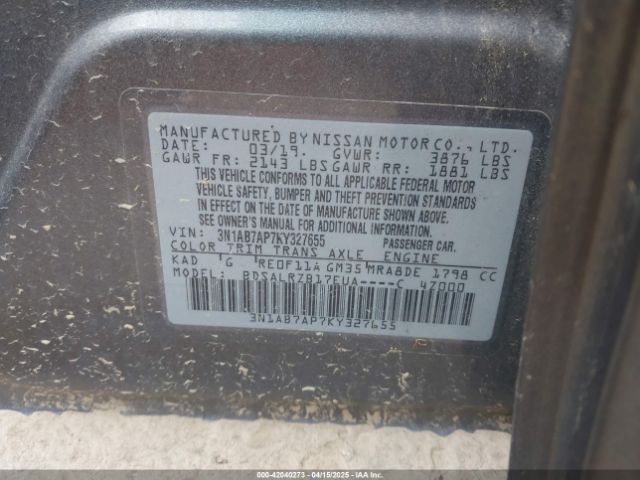 3N1AB7AP7KY327655 Nissan SENTRA SR