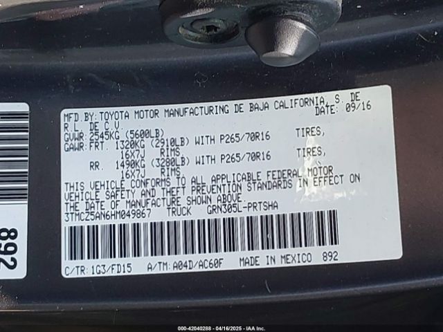 3TMCZ5AN6HM049867 Toyota Tacoma Trd Off Road