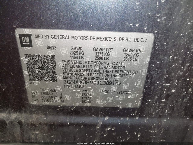 3GNAXJEV3JL389142 Chevrolet EQUINOX LT