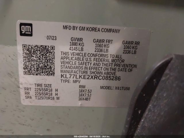 KL77LKE2XRC085286 Chevrolet Trax Fwd Activ