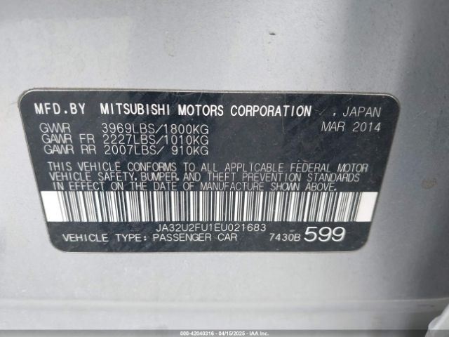 JA32U2FU1EU021683 Mitsubishi LANCER ES