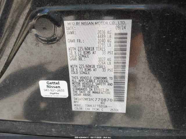 5N1AT2MT1FC770870 Nissan Rogue Sl