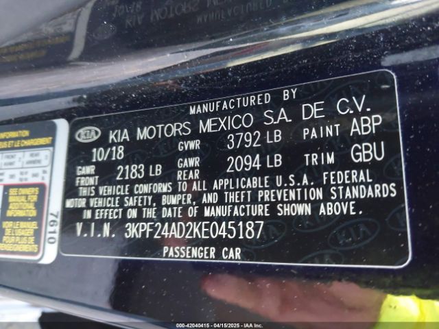 3KPF24AD2KE045187 KIA Forte Lxs