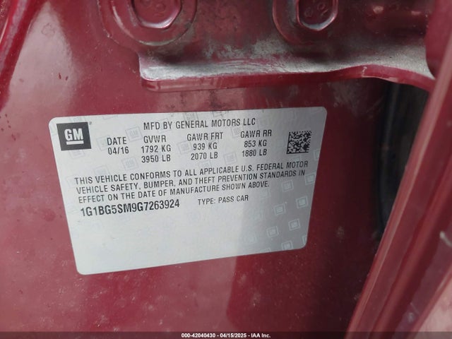 1G1BG5SM9G7263924 Chevrolet Cruze Premier Auto