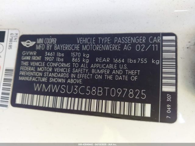 2011 MINI COOPER WMWSU3C58BT097825 Photo 8