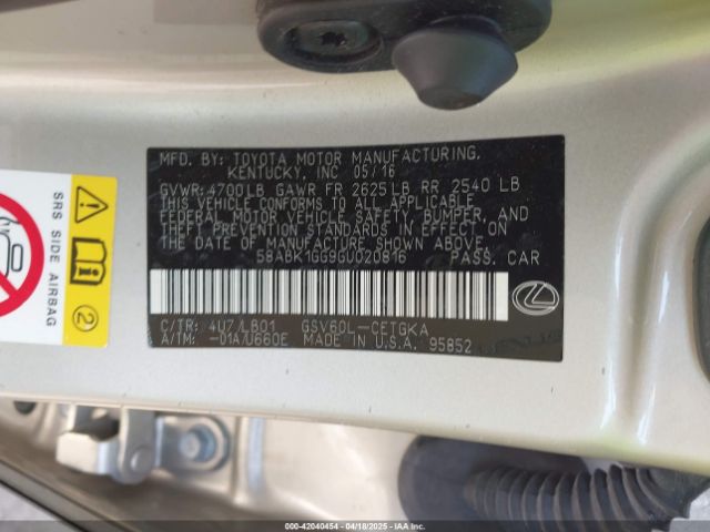 58ABK1GG9GU020816 Lexus ES 350