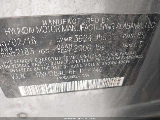 5NPD84LF6HH114746 Hyundai Elantra Limited