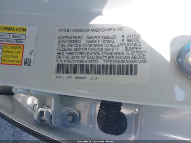 1HGCV1F39LA157970 Honda Accord Sport