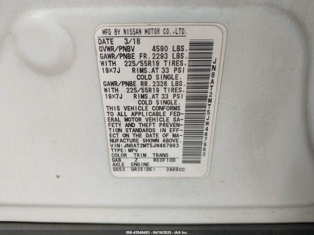JN8AT2MT5JW467963 Nissan Rogue Sl