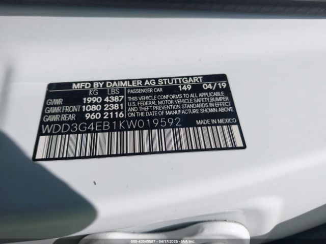 WDD3G4EB1KW019592 Mercedes-Benz A 220