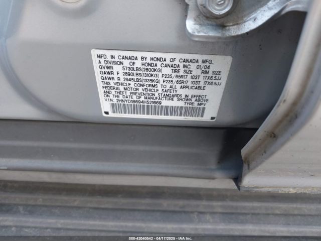 2004 ACURA MDX 2HNYD18694H521669 Photo 8