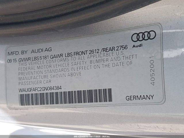 WAUGFAFC2GN084384 Audi A6 2.0t Premium Plus