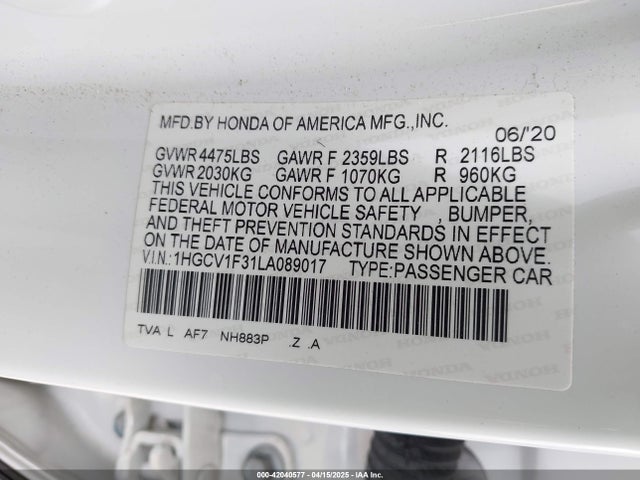 1HGCV1F31LA089017 Honda Accord Sport