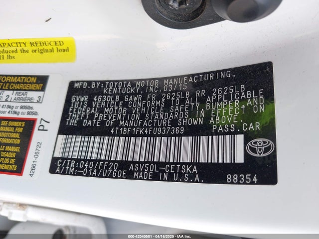 4T1BF1FK4FU937369 Toyota CAMRY SE