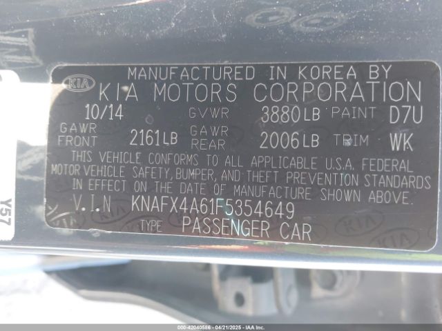 KNAFX4A61F5354649 KIA FORTE LX