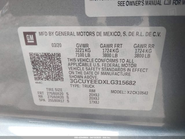 3GCUYEEDXLG315682 Chevrolet l84 - di, dfm, alum, gen 5, var 2