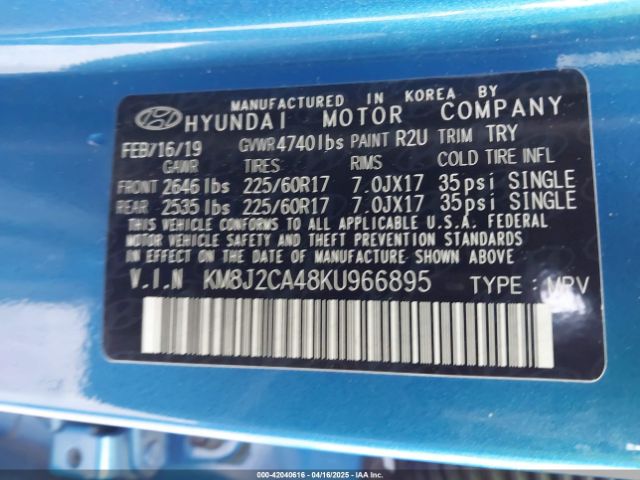 KM8J2CA48KU966895 Hyundai TUCSON SE
