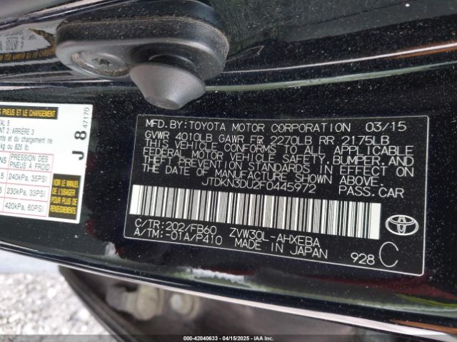 JTDKN3DU2F0445972 Toyota Prius Two