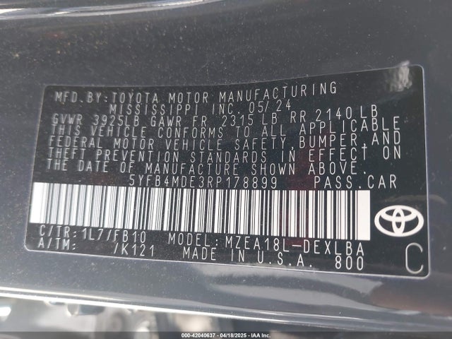 5YFB4MDE3RP178899 Toyota COROLLA LE