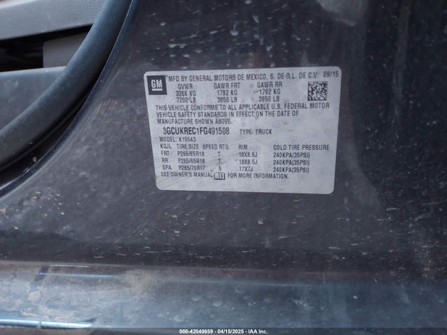3GCUKREC1FG491508 Chevrolet Silverado 1500 2lt