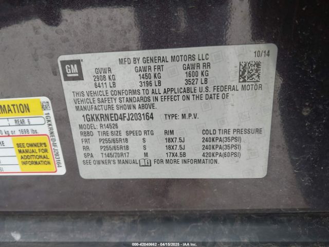 1GKKRNED4FJ203164 GMC Acadia Sle-1