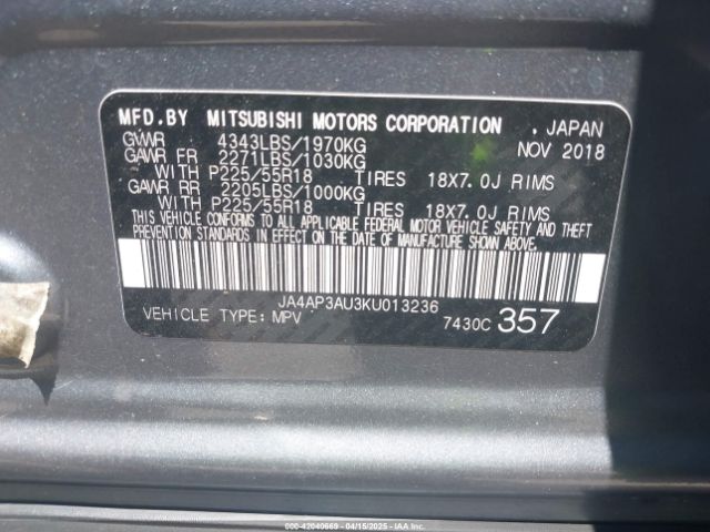 JA4AP3AU3KU013236 Mitsubishi Outlander Sport 2.0 Es