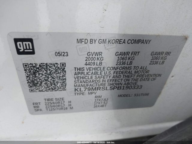 KL79MRSL5PB190333 Chevrolet Trailblazer Awd Lt