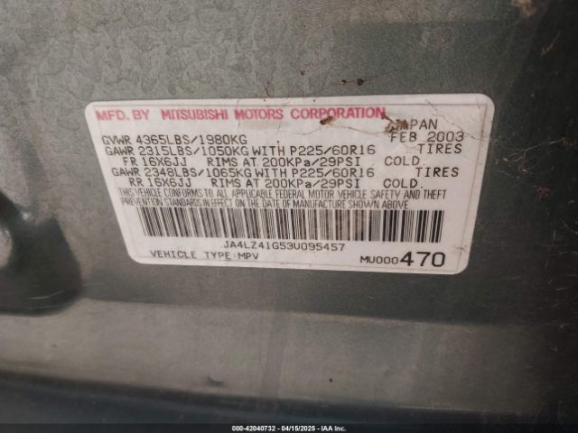 2003 MITSUBISHI OUTLANDER JA4LZ41G53U095457 Photo 8