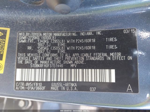 5TDBKRFH0FS151446 Toyota Highlander Le V6