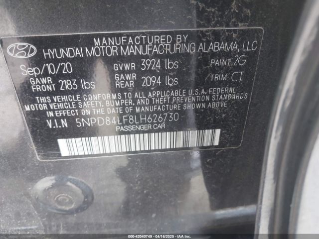 5NPD84LF8LH626730 Hyundai ELANTRA SEL