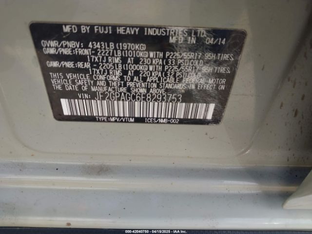 JF2GPAGC6E8293753 Subaru Xv Crosstrek 2.0i Limited