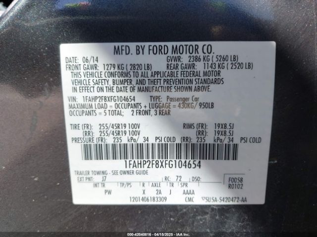 1FAHP2F8XFG104654 Ford Taurus Limited
