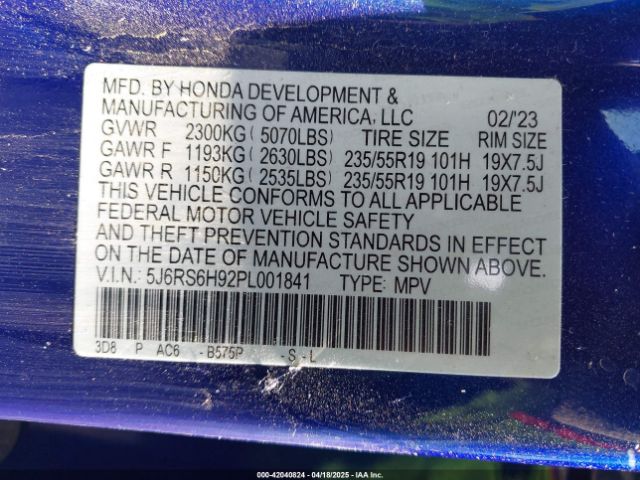 5J6RS6H92PL001841 Honda Cr-v Hybrid Sport Touring