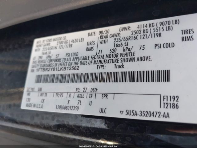 1FTBR2Y81LKB12562 Ford Transit-250