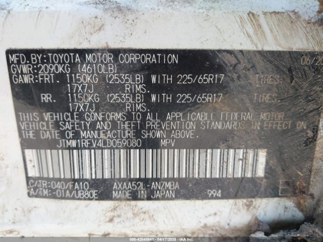 JTMW1RFV4LD059080 Toyota Rav4 Xle